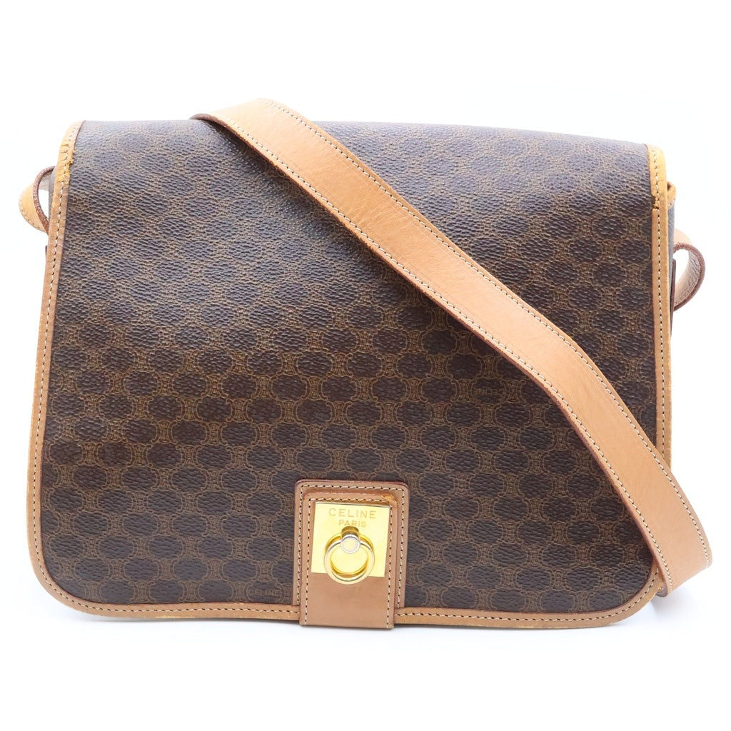 CELINE(セリーヌ) マカダム PV レザー ショルダーバッグ ゴールド金具 ブラウン レディース