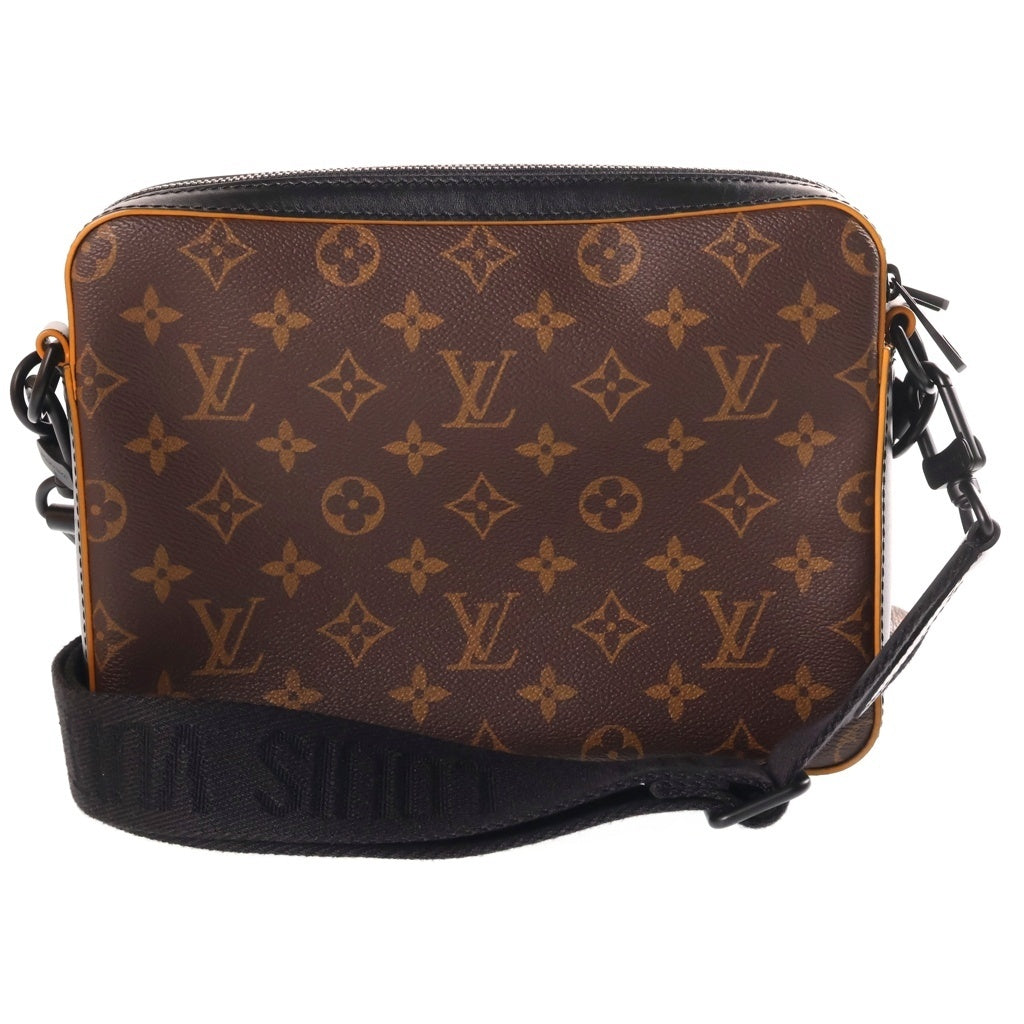 LOUIS VUITTON(ルイヴィトン) モノグラムマカサー トリオメッセンジャー ショルダーバッグ ブラウン レザー×PVC M46694 ブラック金具