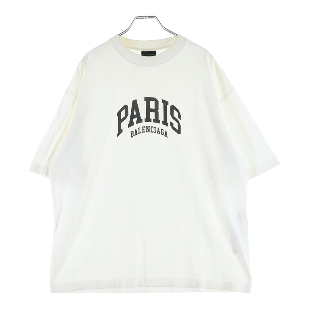 BALENCIAGA(バレンシアガ) PARISロゴ プリント クルーネック半袖Tシャツ カットソー ホワイト #S 612966