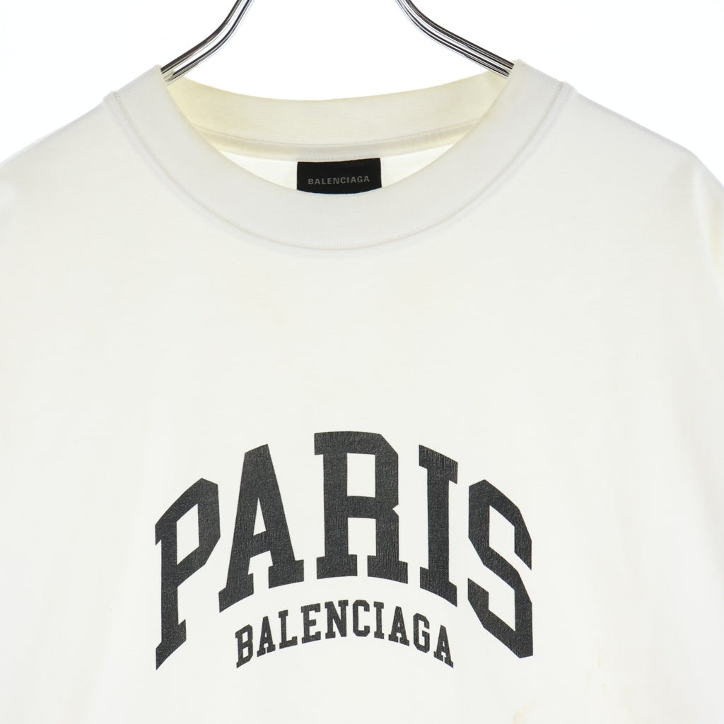 BALENCIAGA(バレンシアガ) PARISロゴ プリント クルーネック半袖Tシャツ カットソー ホワイト #S 612966