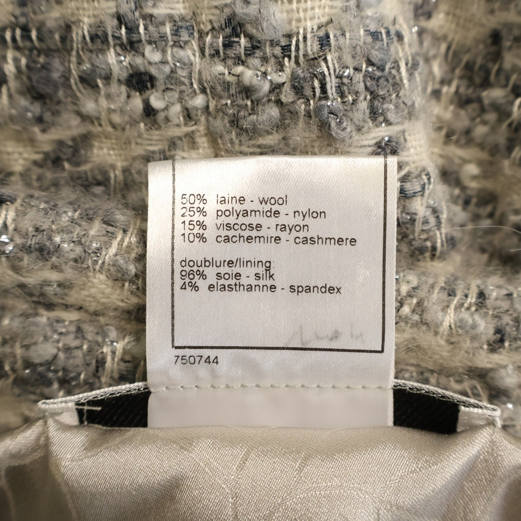 CHANEL(シャネル) 05A ココマーク パールボタン ファンシー ラメ ツイード 7分袖 ステンカラー ジャケット グレー レディース P26859V17036