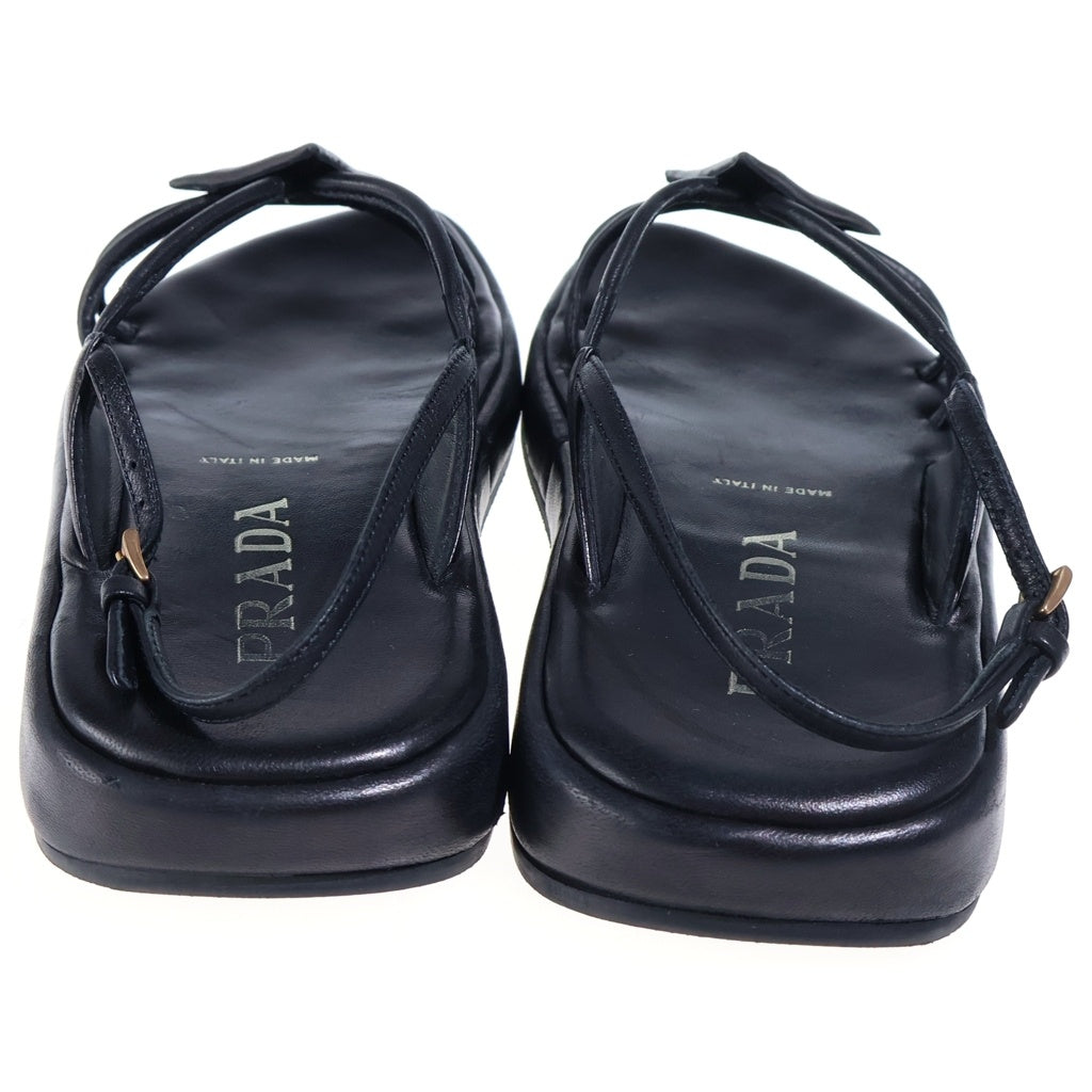 PRADA(プラダ) トライアングル レザー ストラップ フラットサンダル シューズ ブラック レディース
