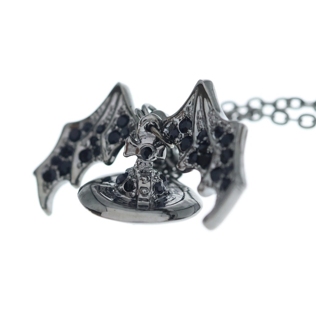 Vivienne Westwood(ヴィヴィアンウエストウッド) バットウィング オーブ ラインストーン ネックレス ペンダント チェーン ブラック レディース