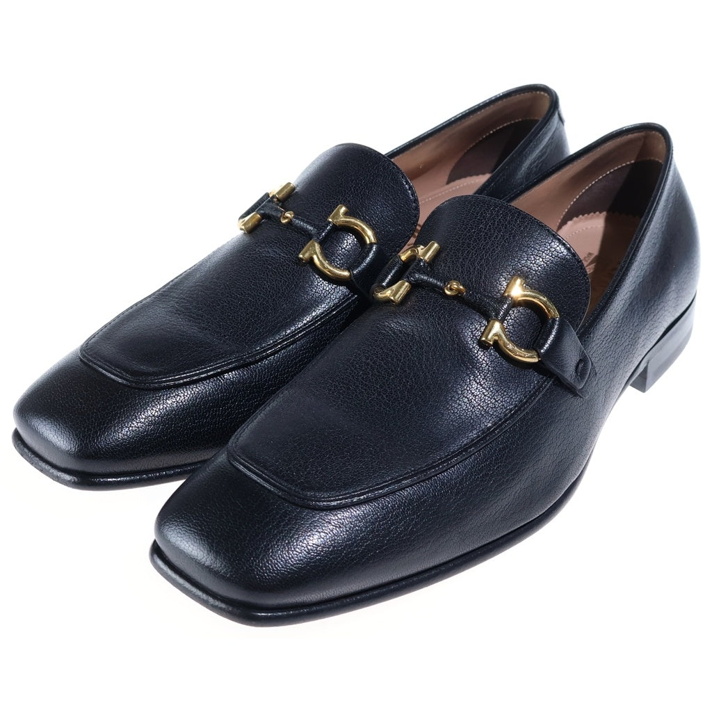 Salvatore Ferragamo(サルヴァトーレ フェラガモ) ガンチーニ ビット スクエアトゥ レザー ローカットシューズ ローファー ブラック レディース
