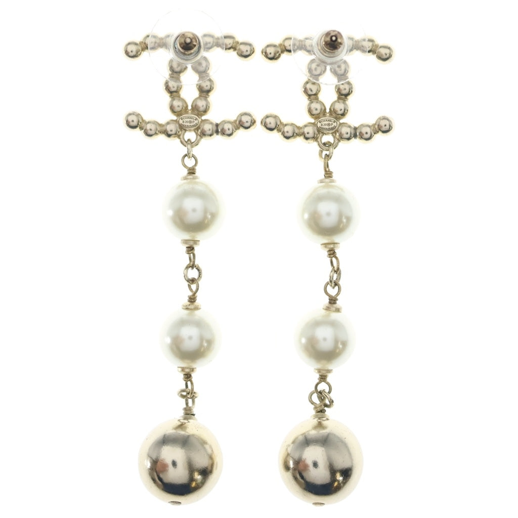 CHANEL(シャネル) ココマーク ピアス ストラス チェーン ドロップ パール クリスタルライン ゴールド B20P レディース