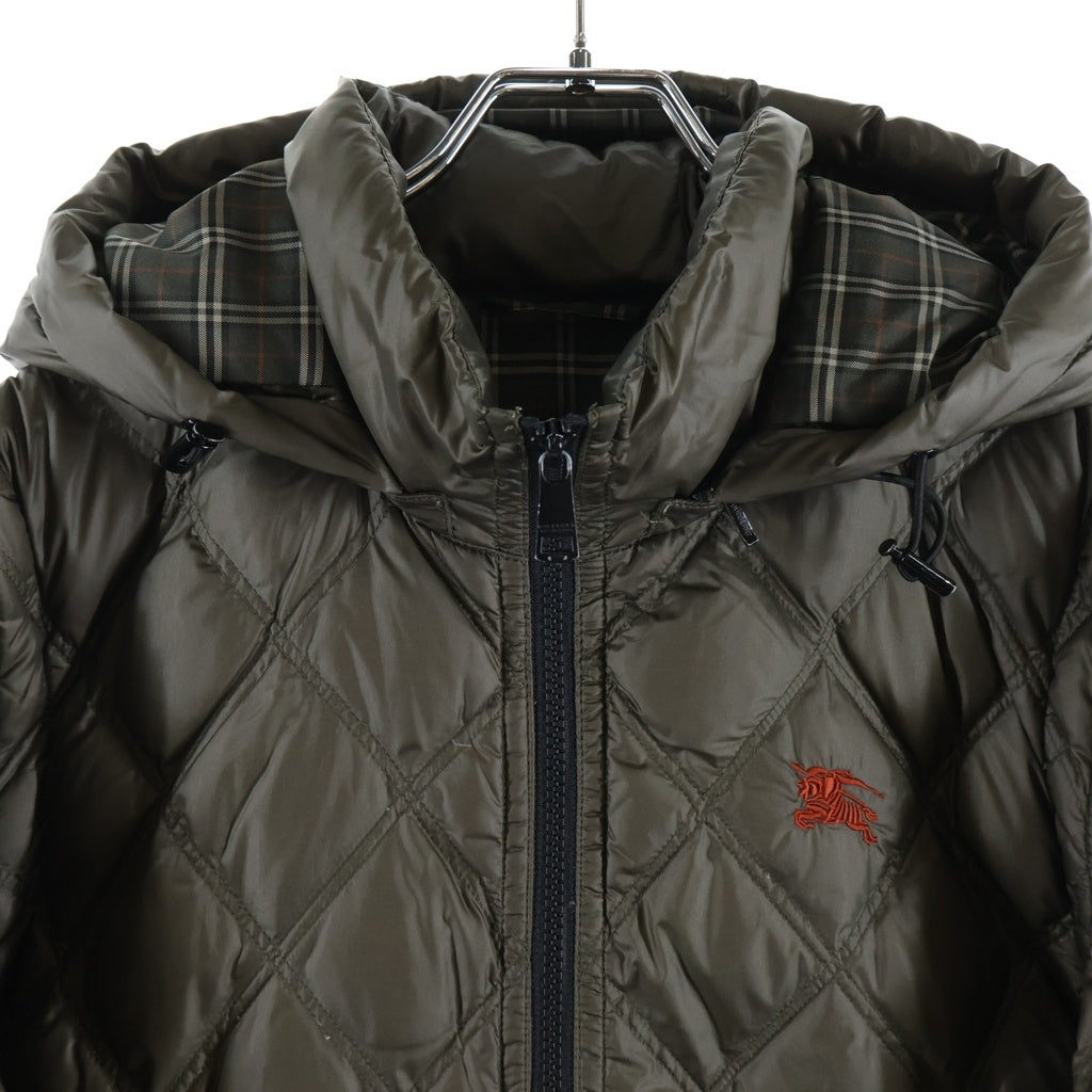 BURBERRY BLACK LABEL(バーバリー ブラックレーベル) フード付きキルティング ナイロンダウンジャケット カーキ #LL D1F16-815-78