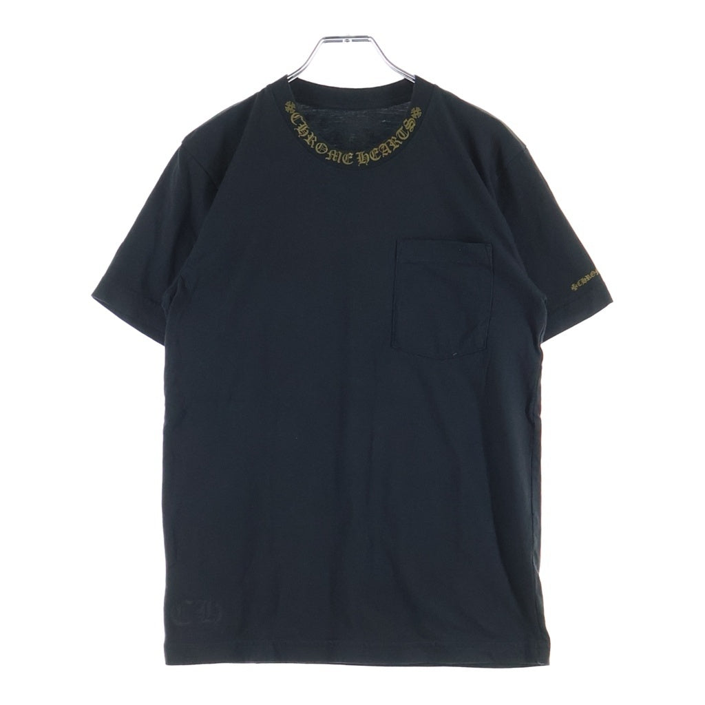 CHROME HEARTS(クロムハーツ) ネックロゴプリント チェストポケット クルーネック半袖Tシャツ カットソー ブラック #S レディース