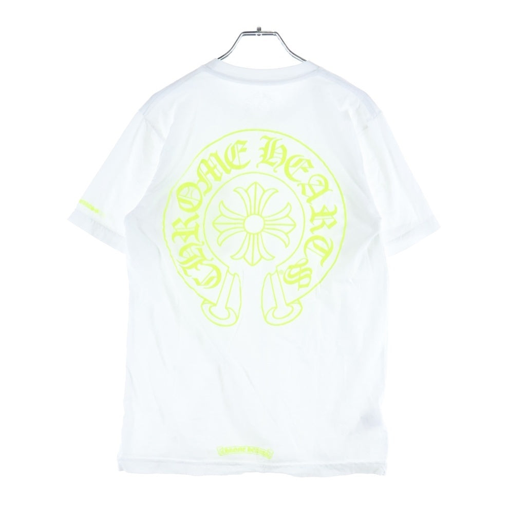 CHROME HEARTS(クロムハーツ) ホースシュー ロゴ ポケット Tシャツ カットソー ホワイト×ネオンイエロー #S レディース