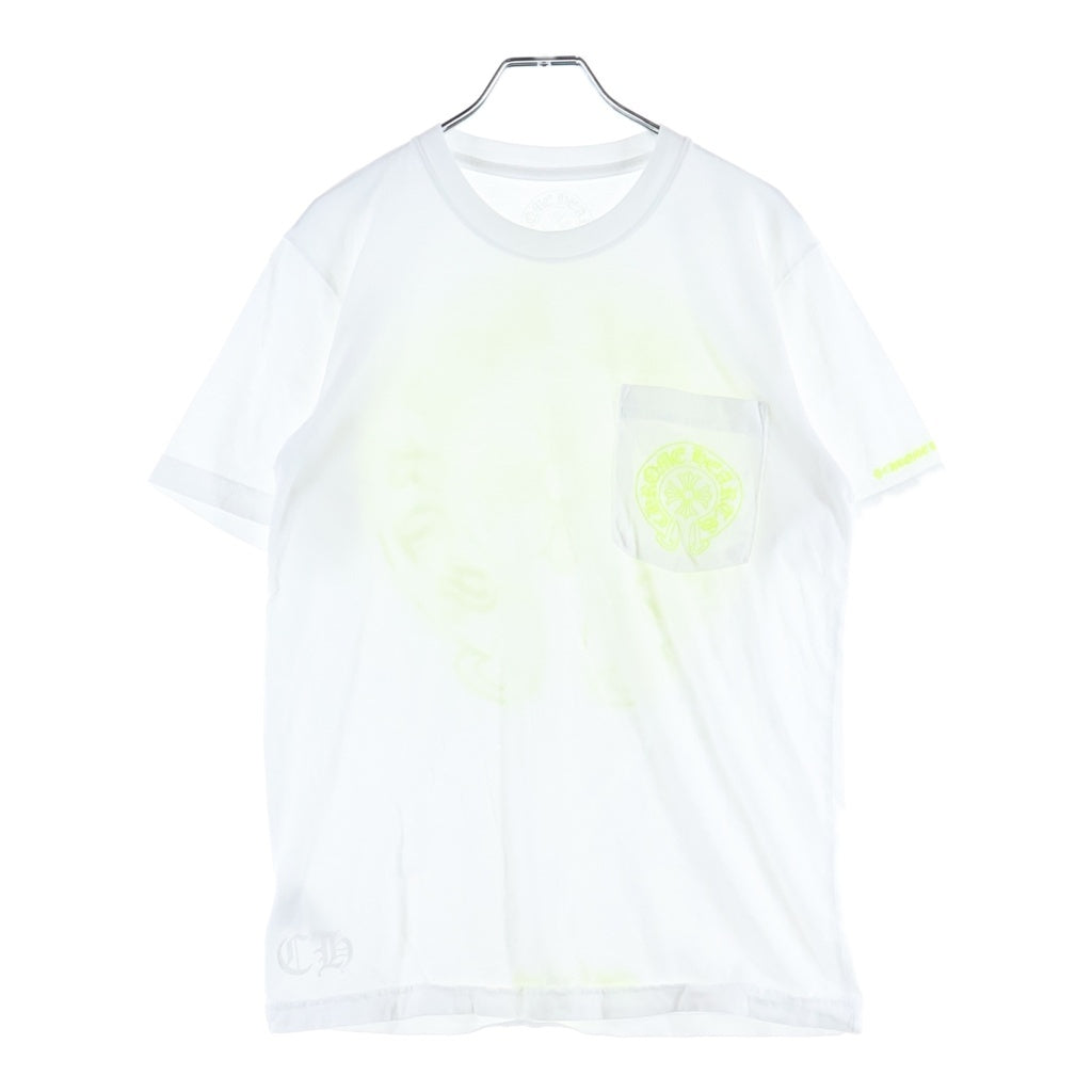 CHROME HEARTS(クロムハーツ) ホースシュー ロゴ ポケット Tシャツ カットソー ホワイト×ネオンイエロー #S レディース