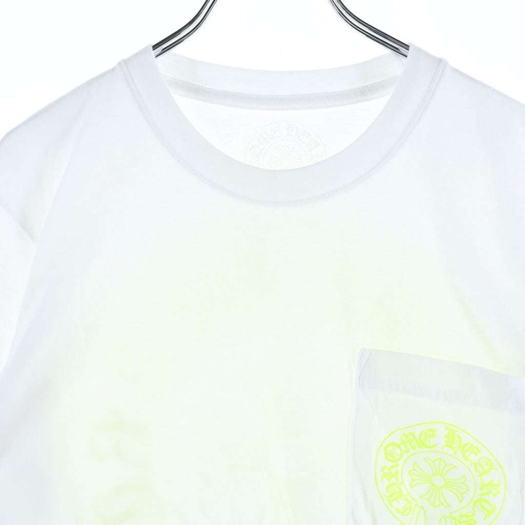CHROME HEARTS(クロムハーツ) ホースシュー ロゴ ポケット Tシャツ カットソー ホワイト×ネオンイエロー #S レディース