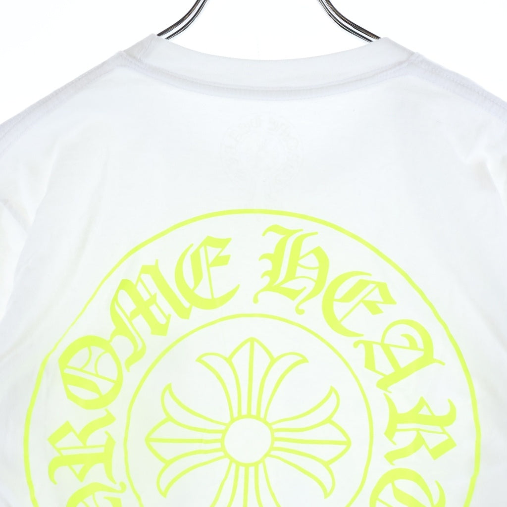 CHROME HEARTS(クロムハーツ) ホースシュー ロゴ ポケット Tシャツ カットソー ホワイト×ネオンイエロー #S レディース