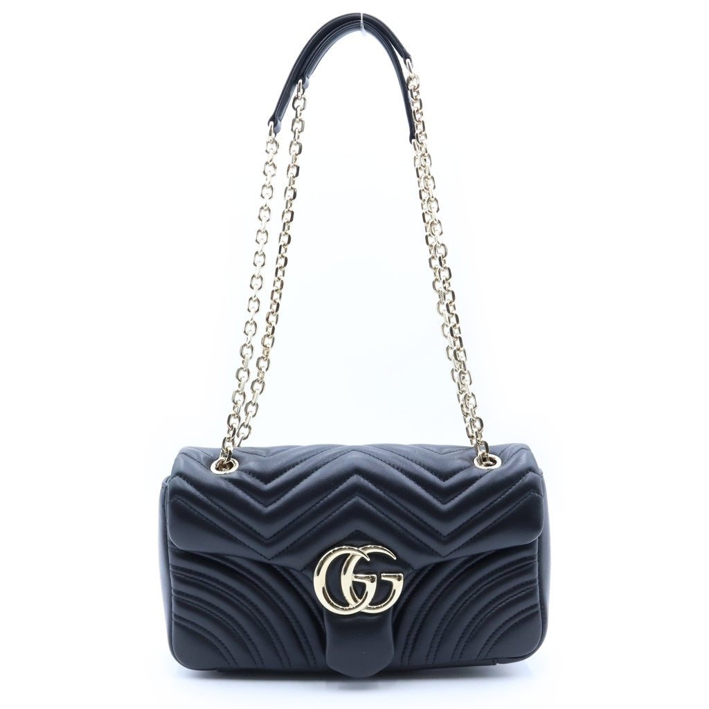 GUCCI(グッチ) GGマーモント ミディアム 2WAYハンドバッグ チェーンショルダーバッグ ブラック レザー 837267 ゴールド金具 レディース
