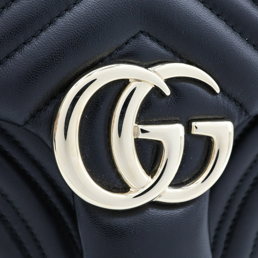 GUCCI(グッチ) GGマーモント ミディアム 2WAYハンドバッグ チェーンショルダーバッグ ブラック レザー 837267 ゴールド金具 レディース