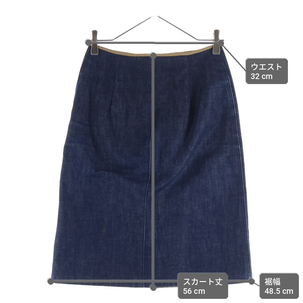BURBERRY(バーバリー) フロントノバチェックボタン デニムひざ丈スカート インディゴブルー #36 レディース