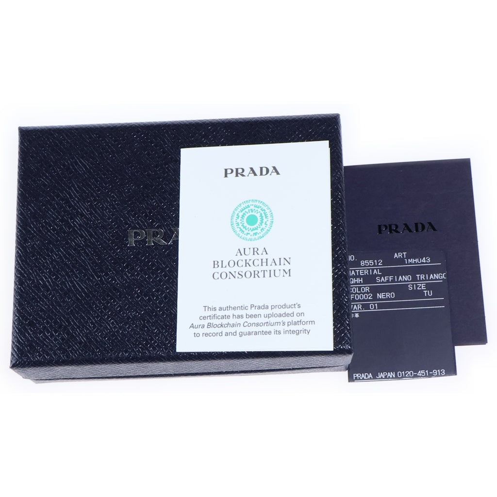 PRADA(プラダ) サフィアーノ コンパクトウォレット 三つ折り財布 コインケース ブラック レザー 1MH043 ゴールド金具