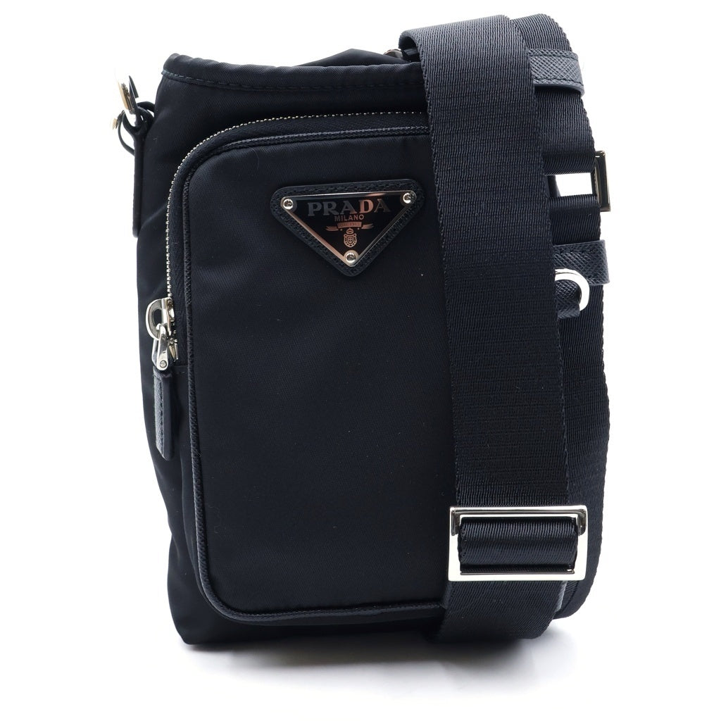 PRADA(プラダ) リナイロン フォンショルダーバッグ スマートフォンケース ブラック ナイロン 2ZH155 シルバー金具 レディース