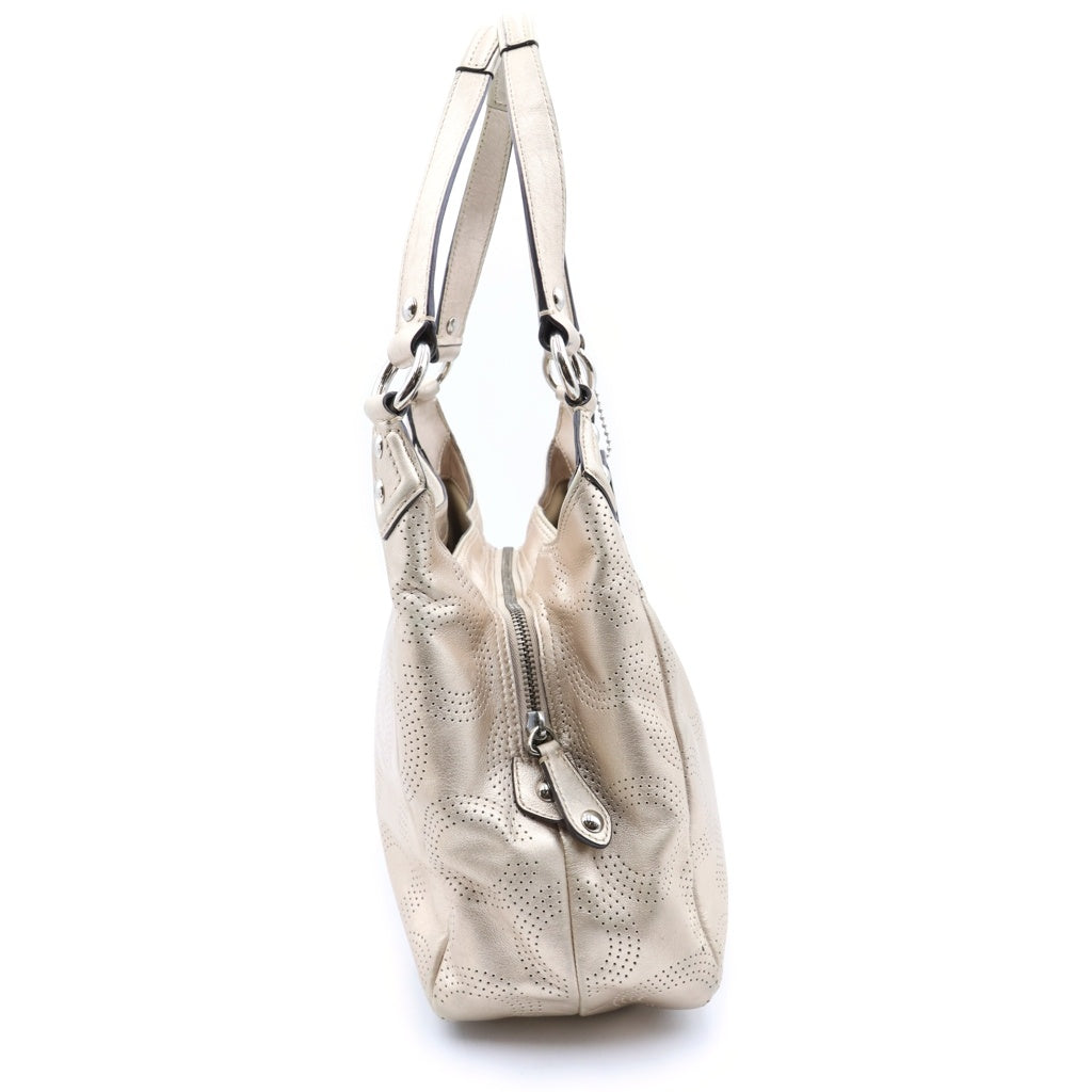 COACH(コーチ) オブアート メタリック パンチングレザー ショルダーバッグ シルバー金具 ベージュ F23602 レディース