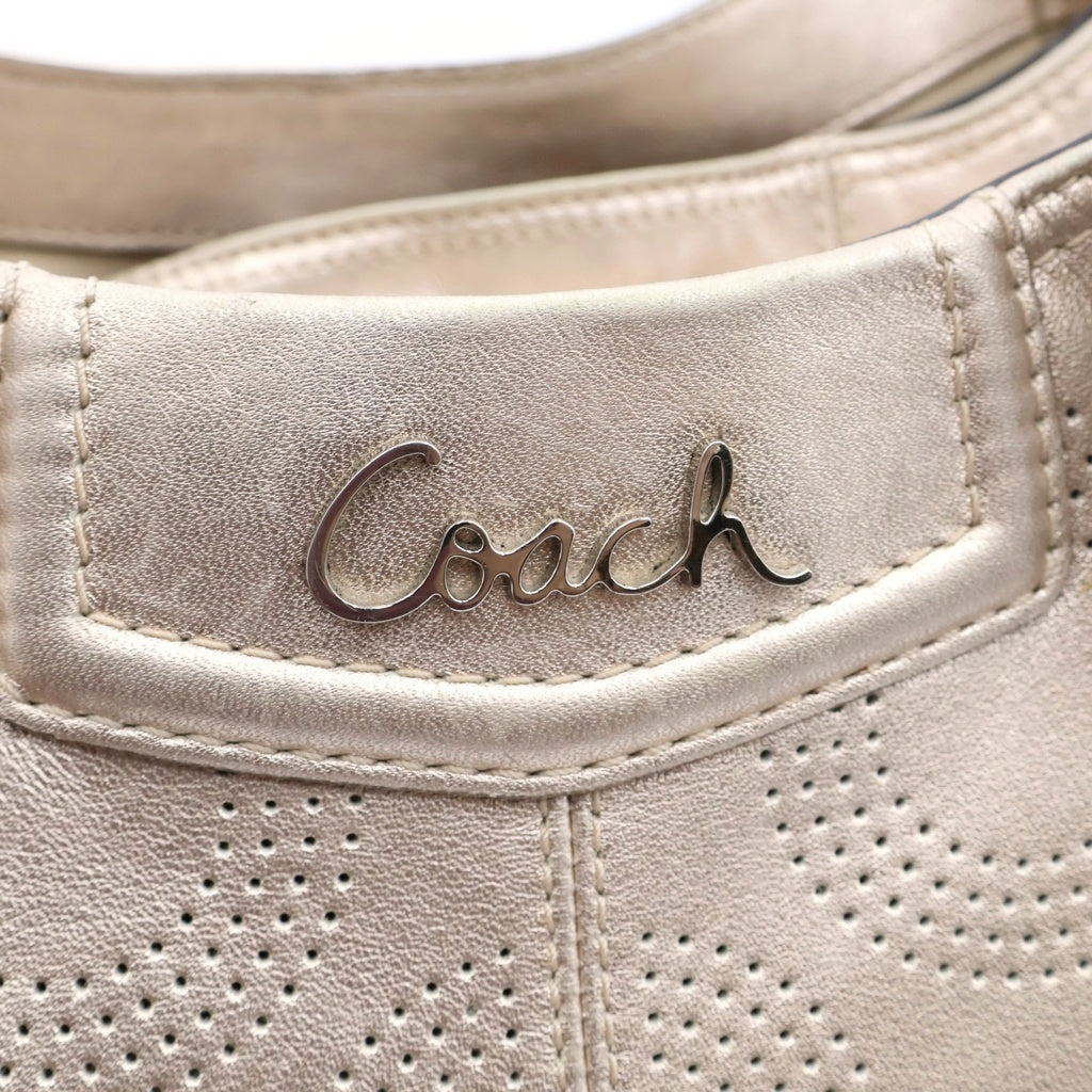 COACH(コーチ) オブアート メタリック パンチングレザー ショルダーバッグ シルバー金具 ベージュ F23602 レディース
