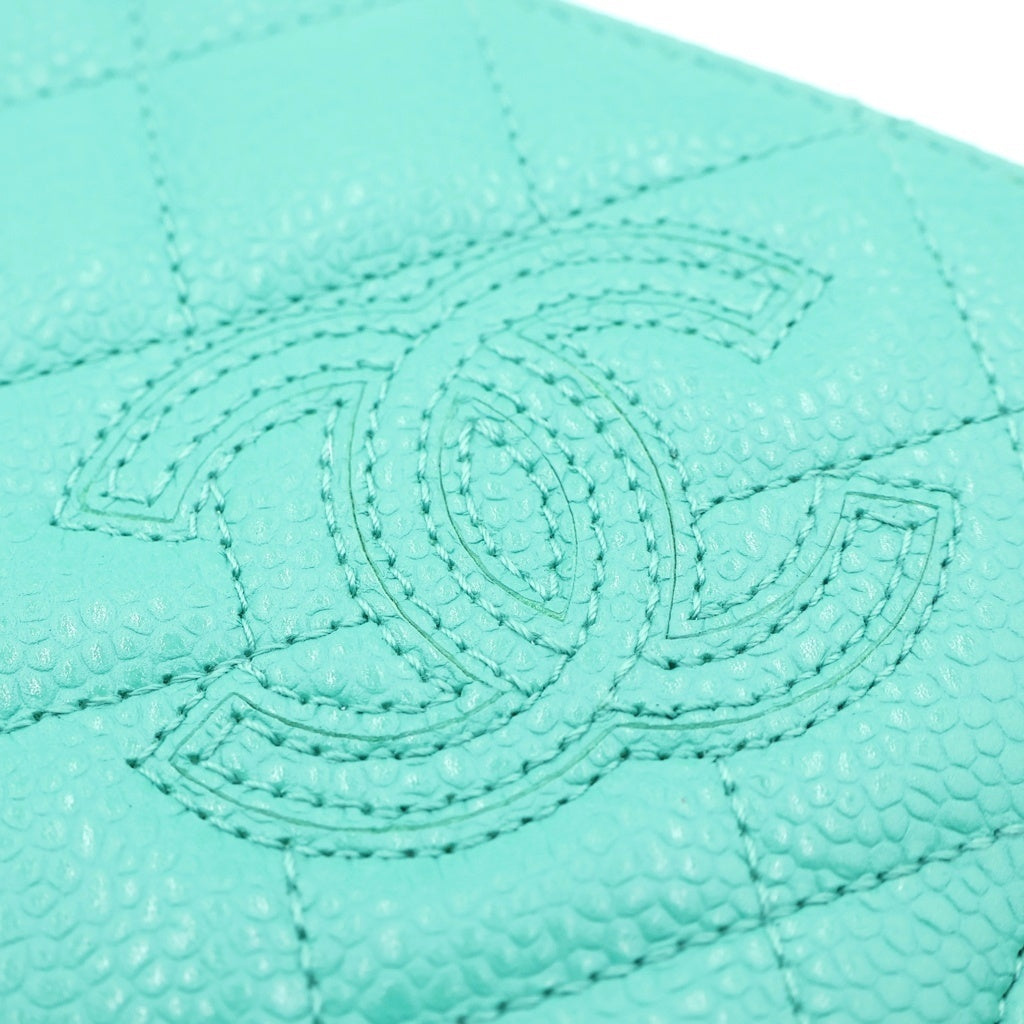 CHANEL(シャネル) ココマーク マトラッセ ラウンドジップ長財布 グリーン キャビアスキン シルバー金具 シール有 20番台 レディース