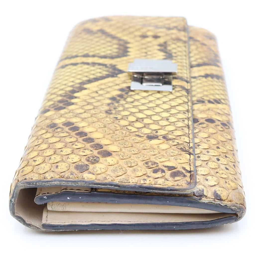 FENDI(フェンディ) ピーカブー ターンロック パイソンレザー ロングウォレット 長財布 シルバー金具 ベージュ 8M0377 レディース