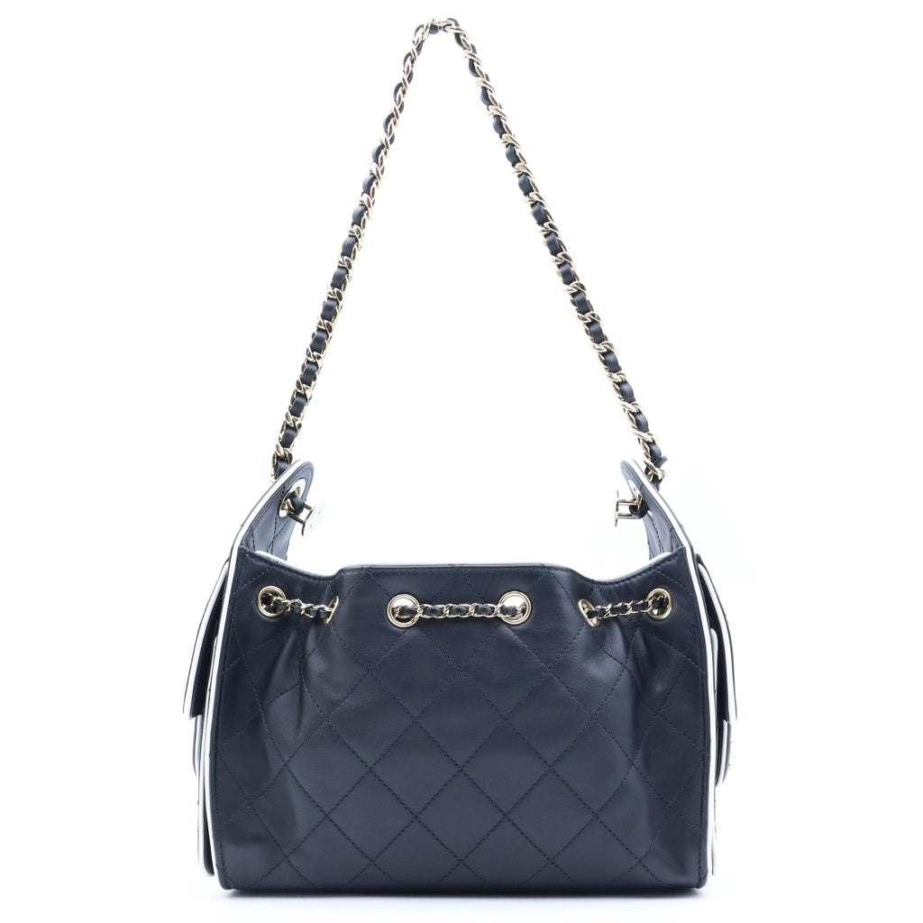 CHANEL(シャネル) シャネル25 ミニ チェーンショルダーバッグ ブラック ラムスキン プレート AS5631 ゴールド金具 レディース