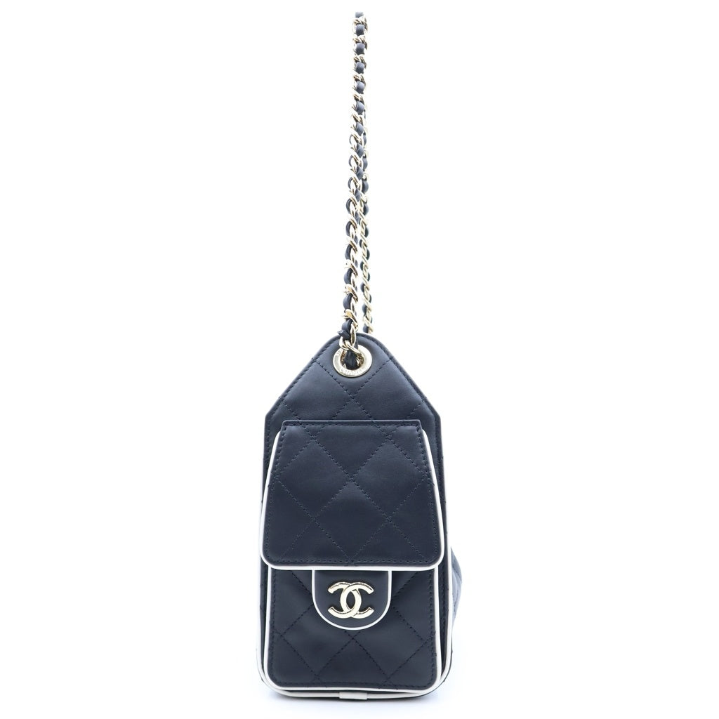 CHANEL(シャネル) シャネル25 ミニ チェーンショルダーバッグ ブラック ラムスキン プレート AS5631 ゴールド金具 レディース