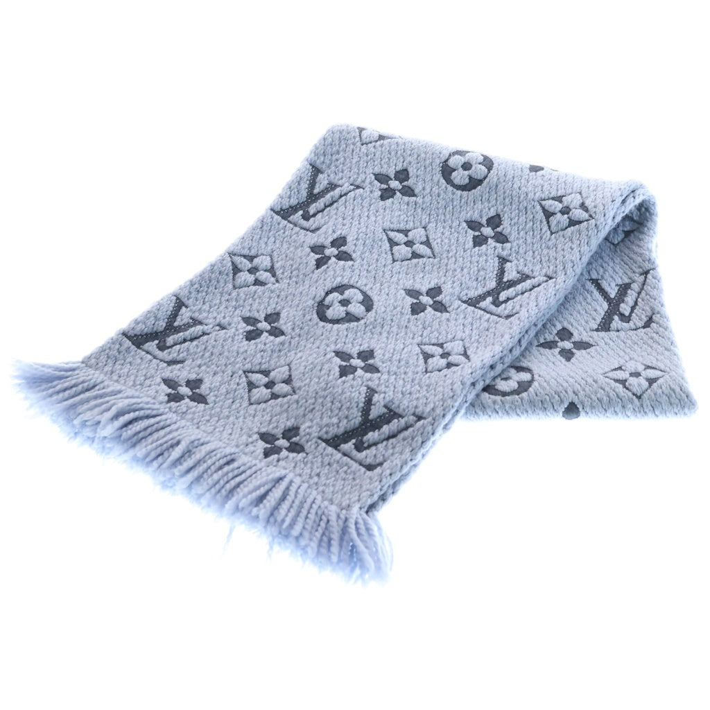 LOUIS VUITTON(ルイヴィトン) モノグラム エシャルプロゴマニア フリンジマフラー アイスブルー M75702 レディース