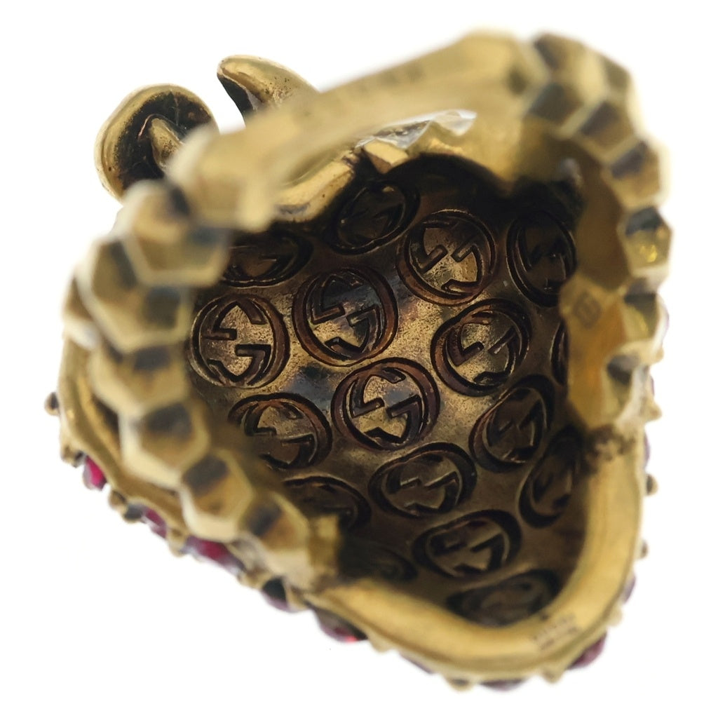 GUCCI(グッチ) ストロベリー ラインストーン リング ゴールド×ピンク #M GP レディース