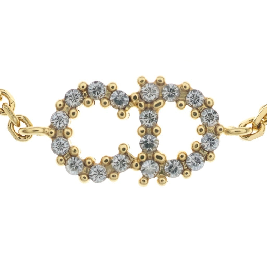 Christian Dior(クリスチャンディオール) CDロゴ ラインストーン パール ブレスレット ゴールド チェーン GP レディース
