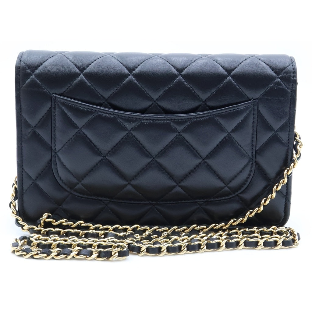 CHANEL(シャネル) マトラッセ チェーンウォレット ショルダーバッグ ブラック ラムスキン プレート AP0250 ゴールド金具 レディース