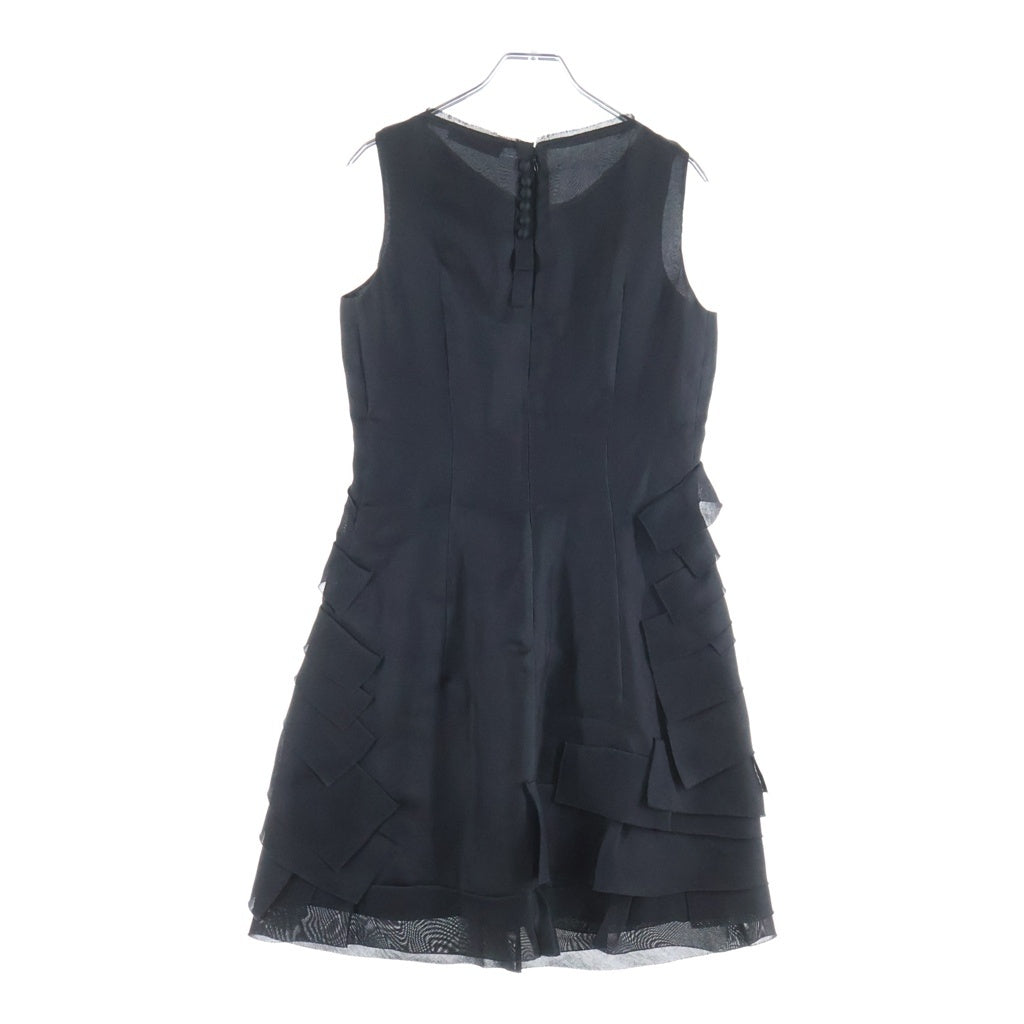 PRADA(プラダ) バックジップフリル ノースリーブひざ丈ワンピース ドレス ブラック #40 0000ET-C0346-00002 レディース