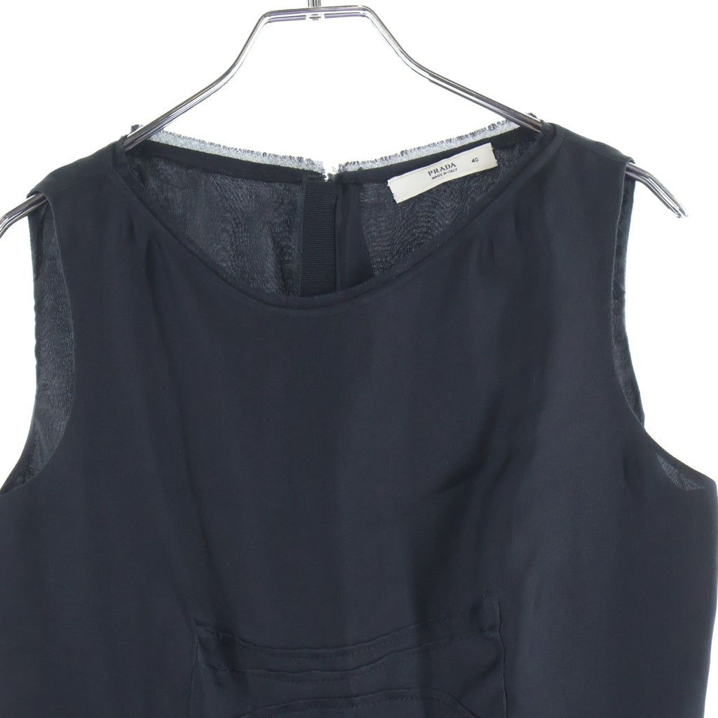 PRADA(プラダ) バックジップフリル ノースリーブひざ丈ワンピース ドレス ブラック #40 0000ET-C0346-00002 レディース