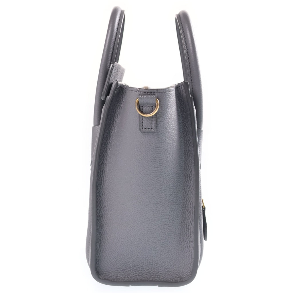 CELINE(セリーヌ) ラゲージ ナノ 2WAYハンドバッグ ショルダーバッグ グレー レザー ゴールド金具 レディース