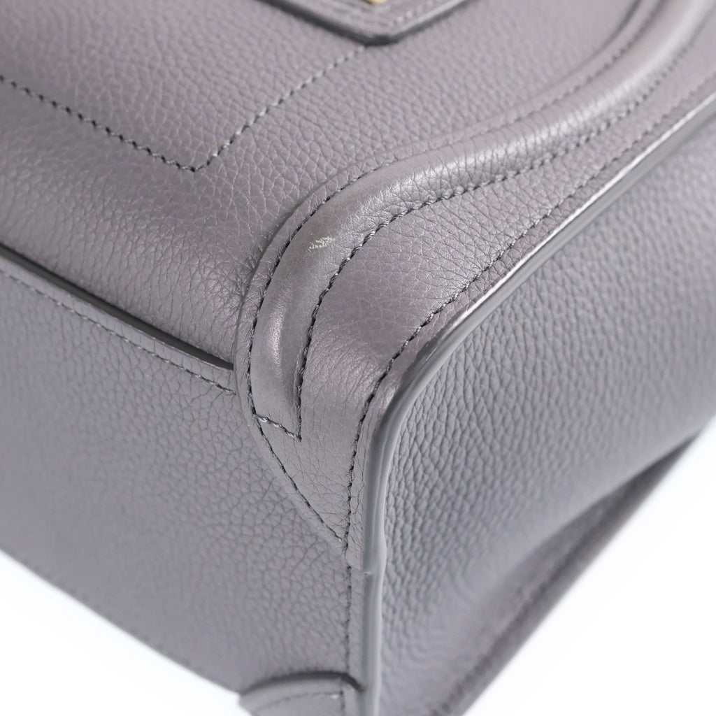 CELINE(セリーヌ) ラゲージ ナノ 2WAYハンドバッグ ショルダーバッグ グレー レザー ゴールド金具 レディース