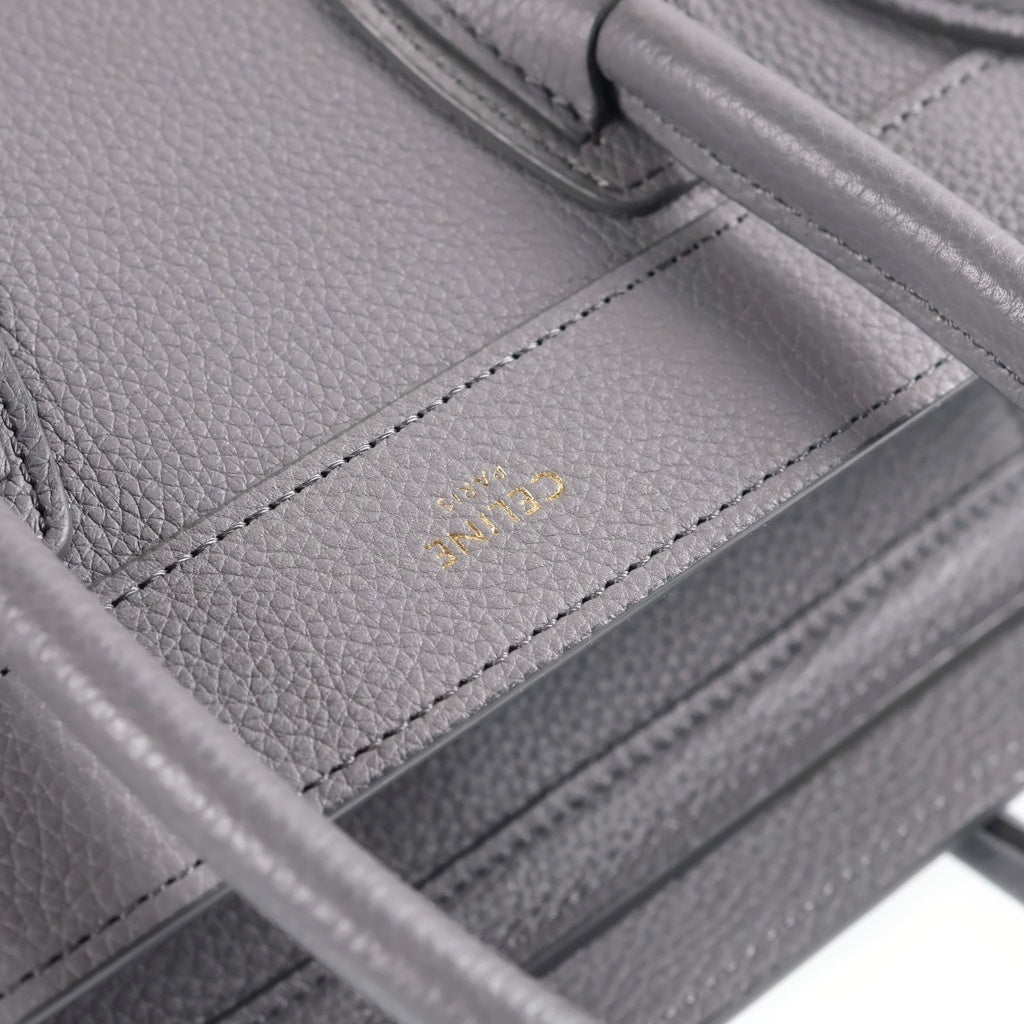 CELINE(セリーヌ) ラゲージ ナノ 2WAYハンドバッグ ショルダーバッグ グレー レザー ゴールド金具 レディース