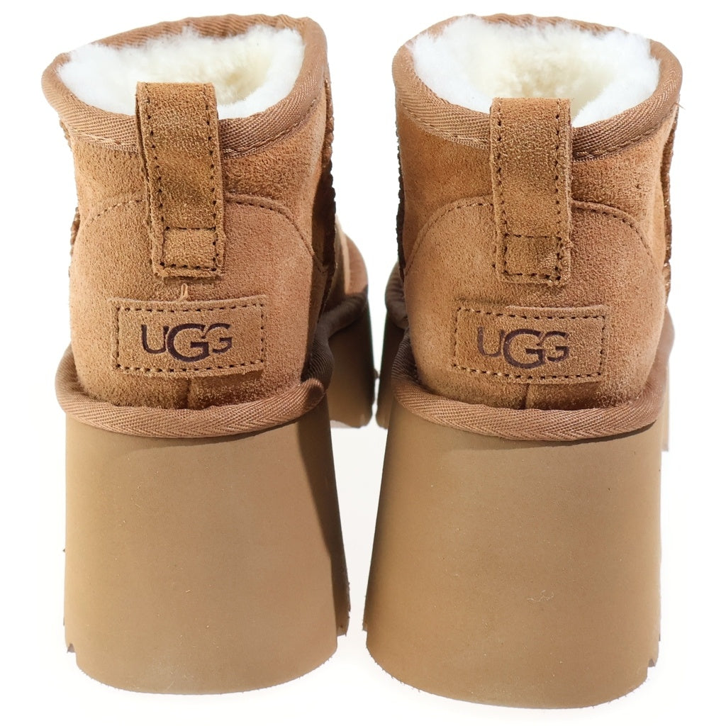 UGG(アグ) Classic Ultra Mini New Heights クラシック ウルトラミニ ムートン スエードレザー ボアライニング 厚底 ショートブーツ ブラウン レディース 1158311