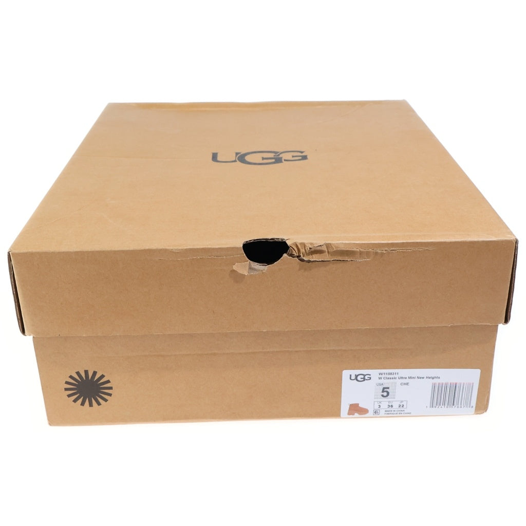 UGG(アグ) Classic Ultra Mini New Heights クラシック ウルトラミニ ムートン スエードレザー ボアライニング 厚底 ショートブーツ ブラウン レディース 1158311