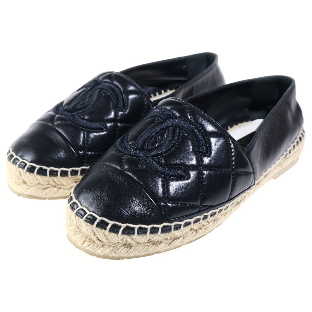 CHANEL(シャネル) ココマーク エスパドリーユ レザースリッポン フラットシューズ ブラック #37 レディース