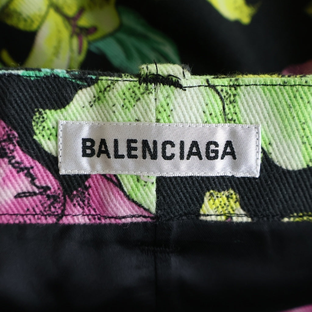 BALENCIAGA(バレンシアガ) フラワープリント スカート ブラック×マルチカラー #36 601192 TGLN7 レディース