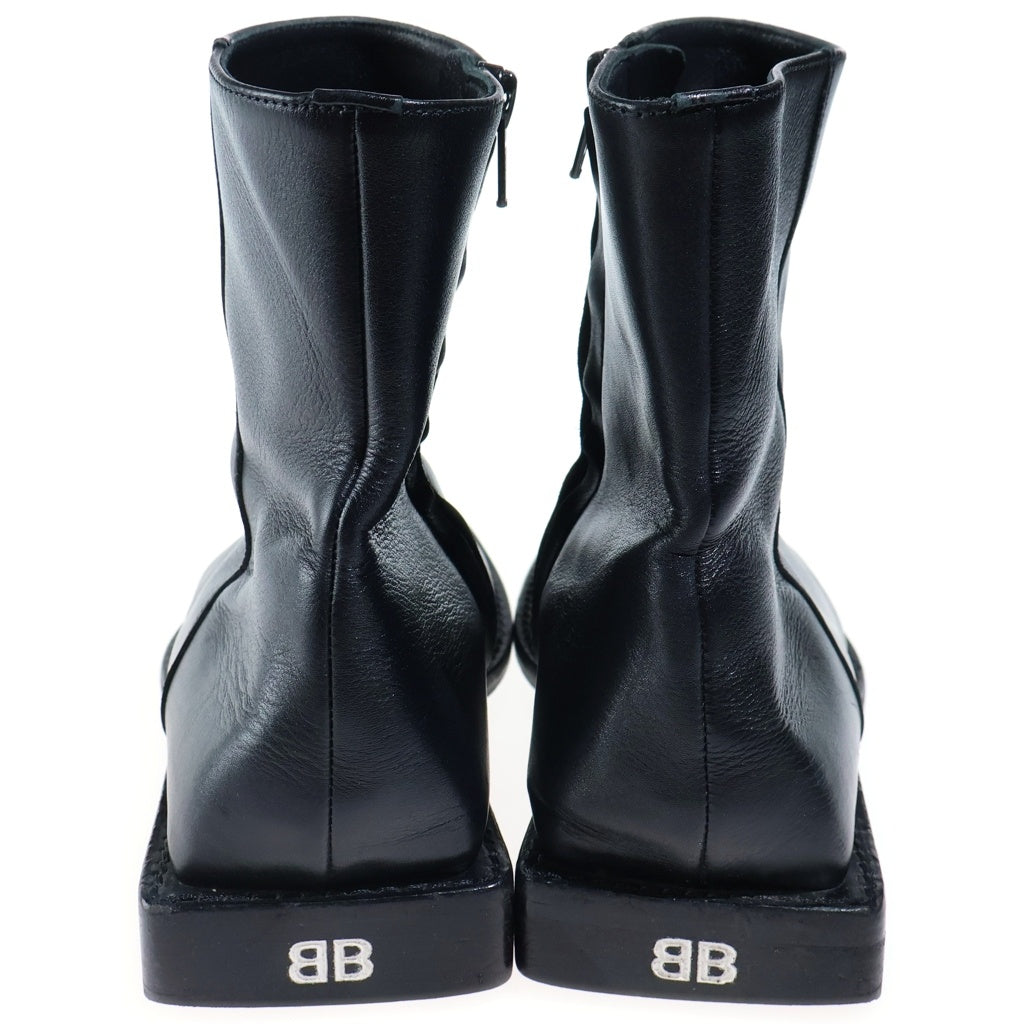 BALENCIAGA(バレンシアガ) BBロゴ スクエアトゥ サイドジップ ショートブーツ ブラック 616349 レディース
