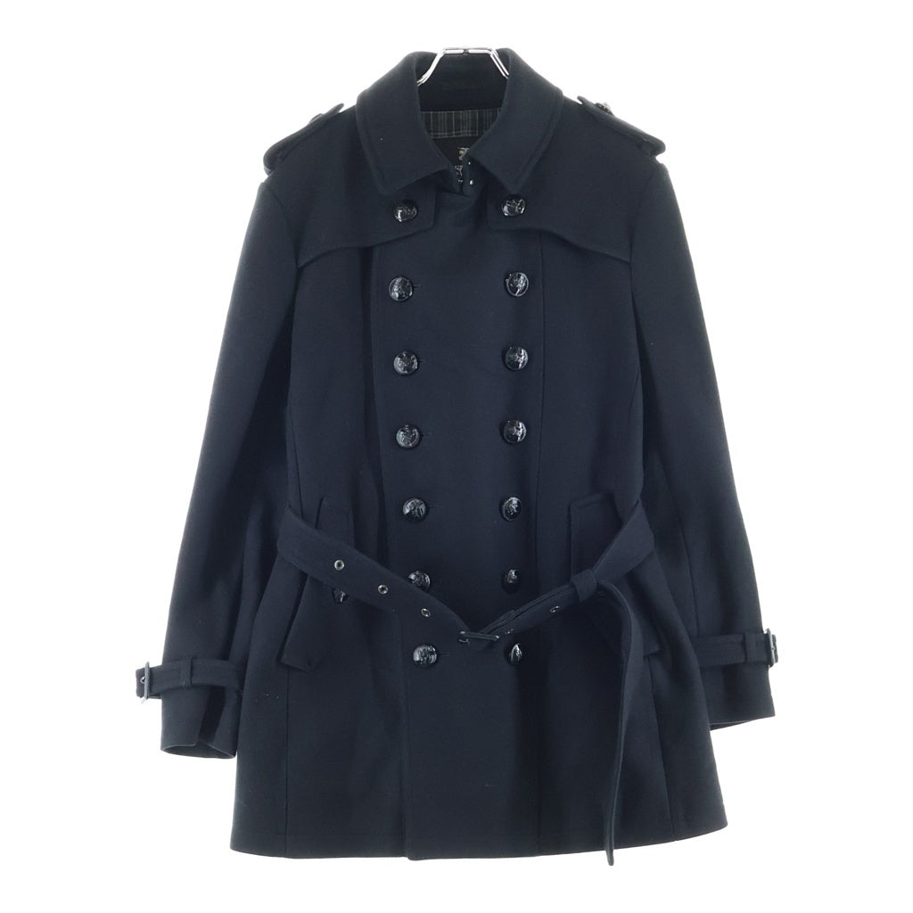 BURBERRY BLACK LABEL(バーバリー ブラックレーベル) ナポレオンコート ロゴボタン ブラック カシミヤ混ウール D1B01-200-09