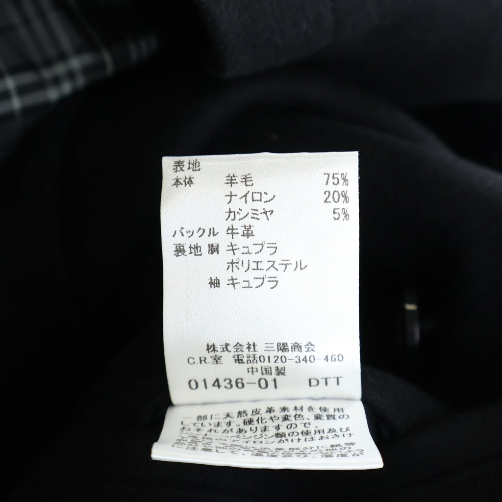 BURBERRY BLACK LABEL(バーバリー ブラックレーベル) ナポレオンコート ロゴボタン ブラック カシミヤ混ウール D1B01-200-09