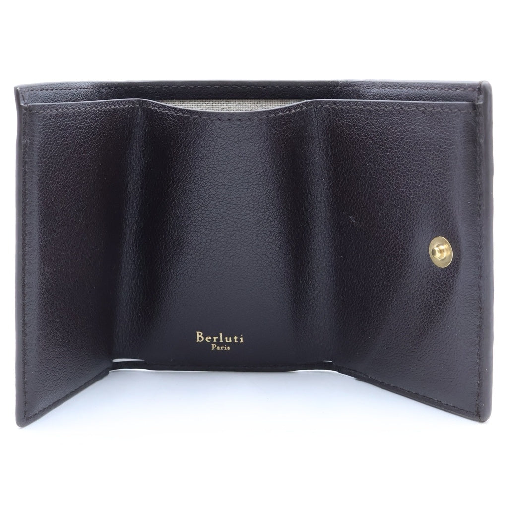 Berluti(ベルルッティ) トワル・マルブフ コンパクトウォレット 三つ折り財布 コインケース ダークブラウン レザー