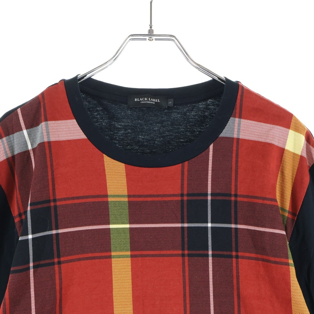 BLACK LABEL CRESTBRIDGE(ブラックレーベルクレストブリッジ) チェック柄 長袖カットソー ロングTシャツ ブラック/レッド コットン
