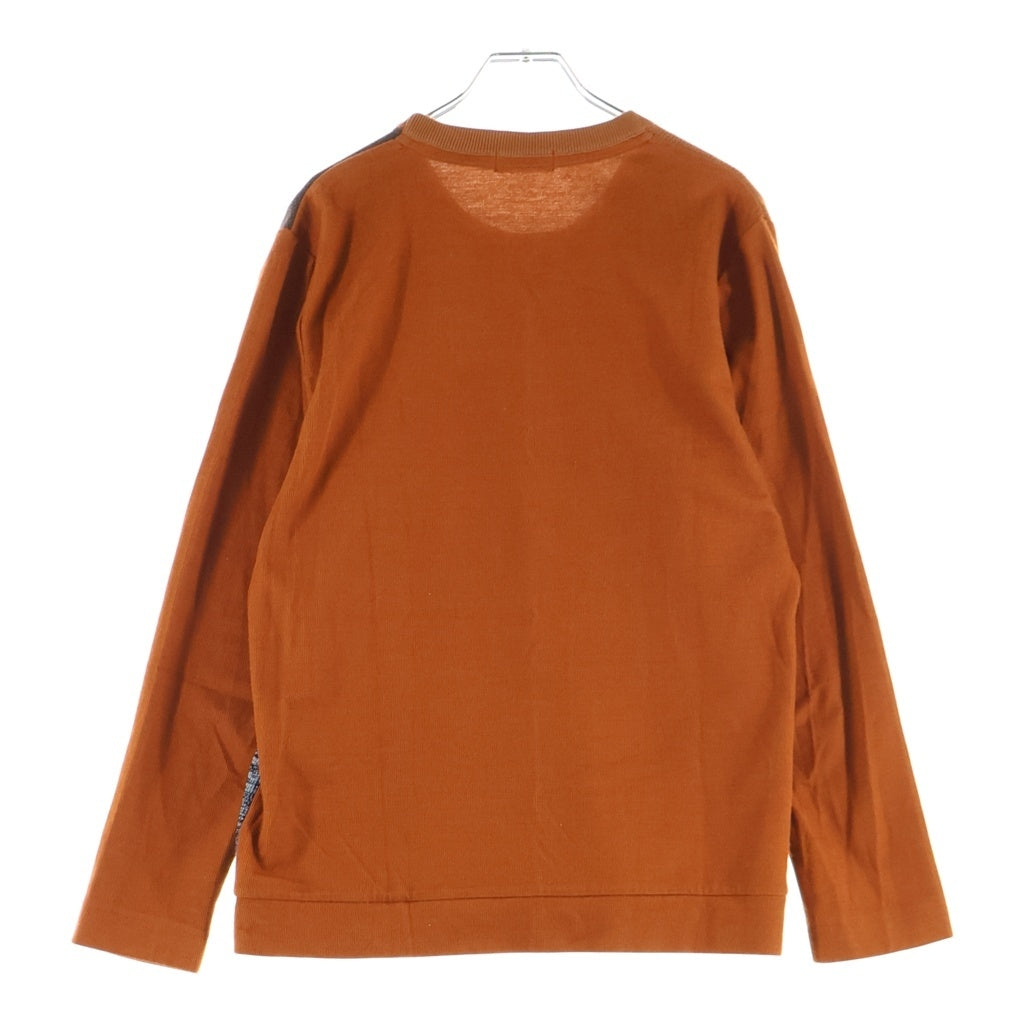 BLACK LABEL CRESTBRIDGE(ブラックレーベルクレストブリッジ) クルーネック ニット ランダムチェック 切替 ブラウン コットン 51P24-223-54