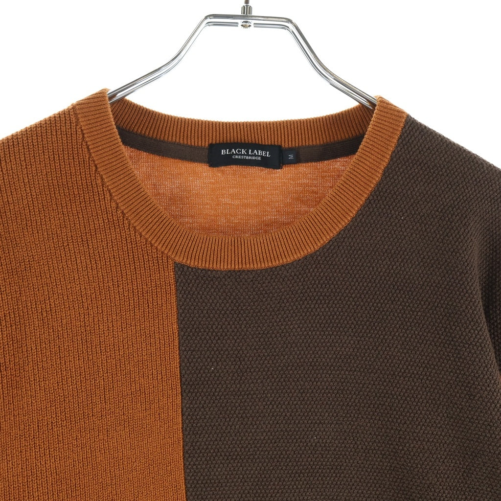 BLACK LABEL CRESTBRIDGE(ブラックレーベルクレストブリッジ) クルーネック ニット ランダムチェック 切替 ブラウン コットン 51P24-223-54