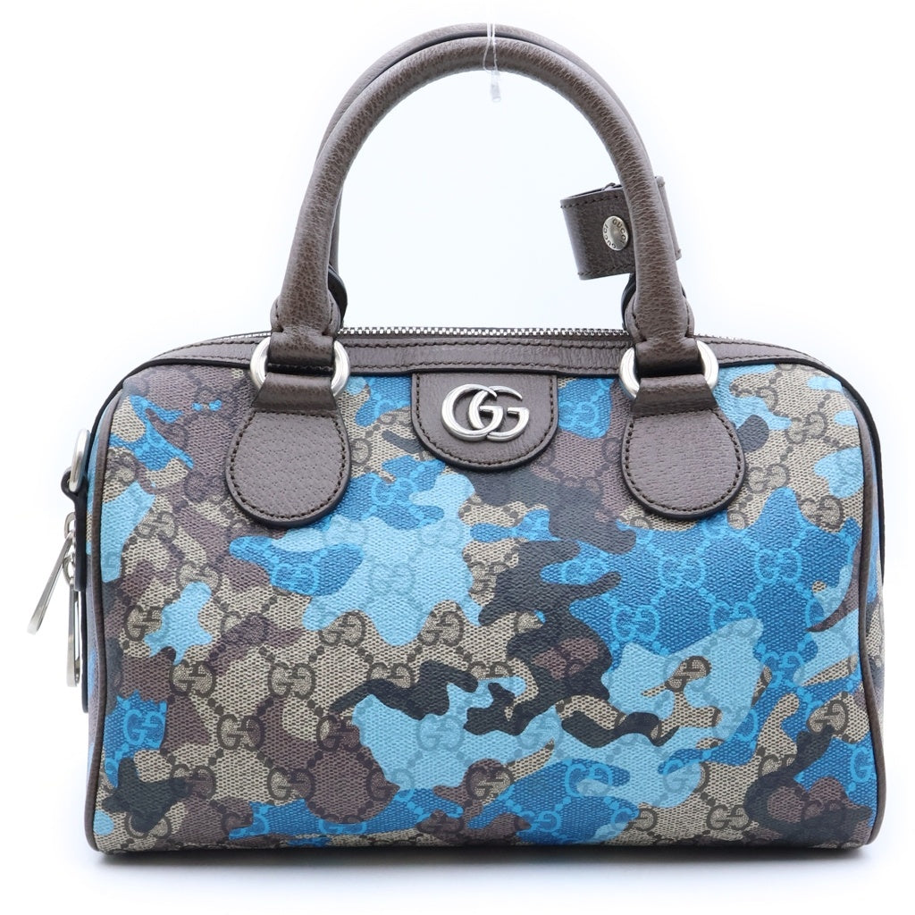 GUCCI(グッチ) GGカモフラ ミニボストン 2WAYハンドバッグ ショルダーバッグ ベージュ×ブルー PVC×レザー 854860 シルバー金具 レディース