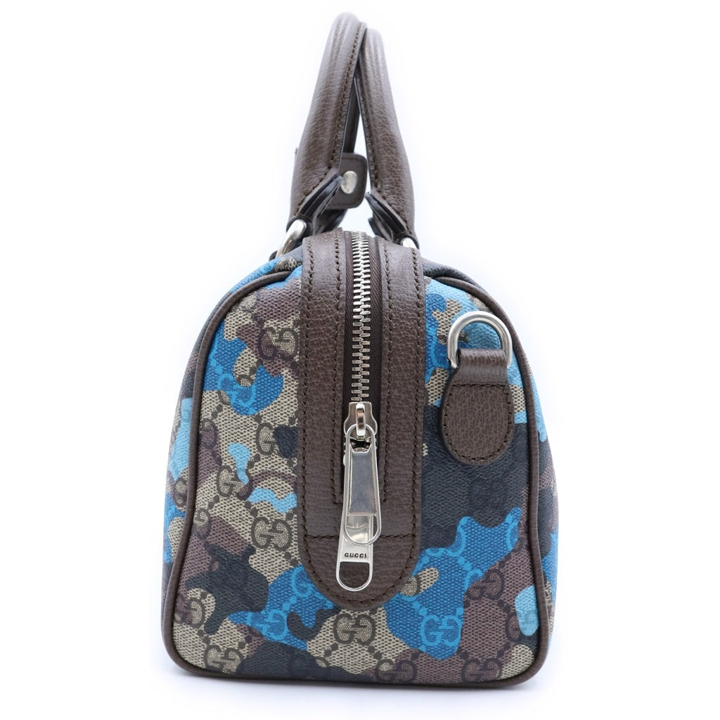 GUCCI(グッチ) GGカモフラ ミニボストン 2WAYハンドバッグ ショルダーバッグ ベージュ×ブルー PVC×レザー 854860 シルバー金具 レディース