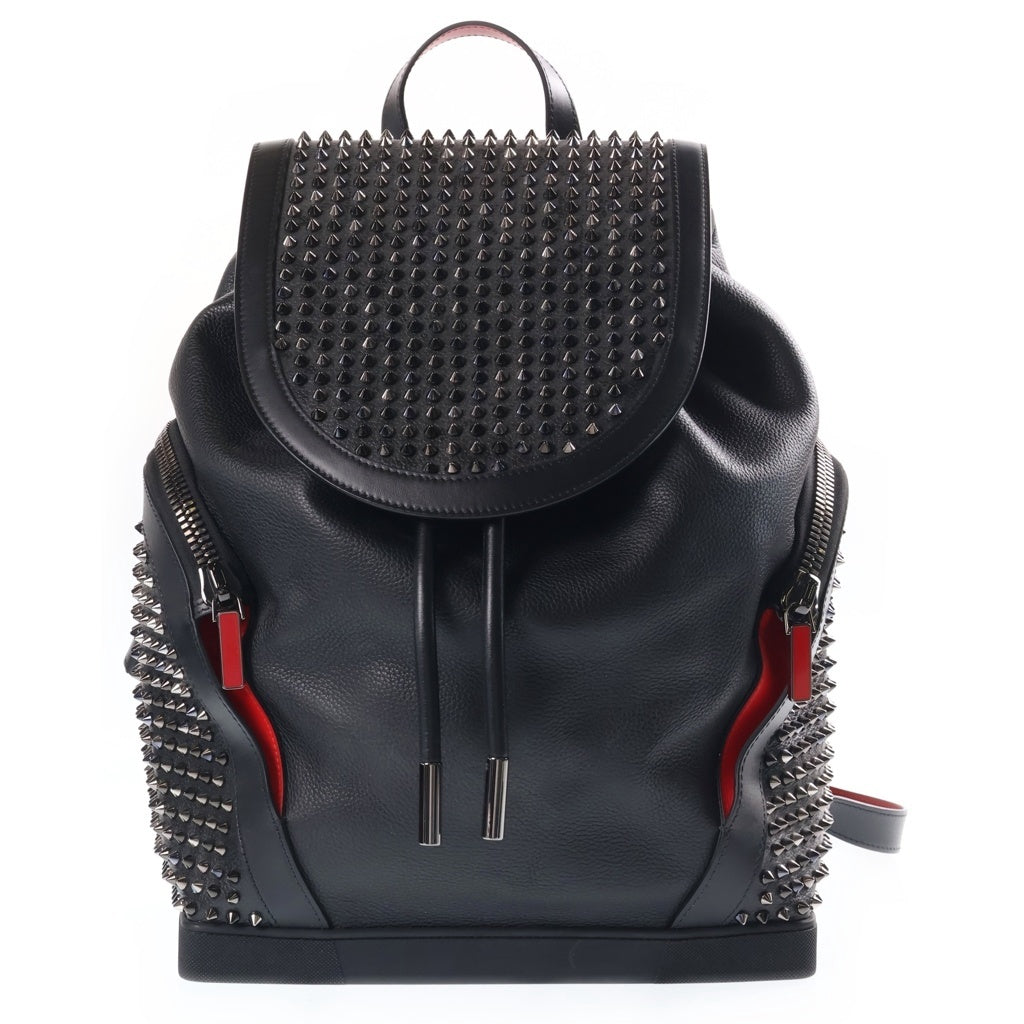 CHRISTIAN LOUBOUTIN(クリスチャンルブタン) エクスプローラーファンク スタッズバックパック リュックサック ブラック×レッド レザー シルバー金具 レディース