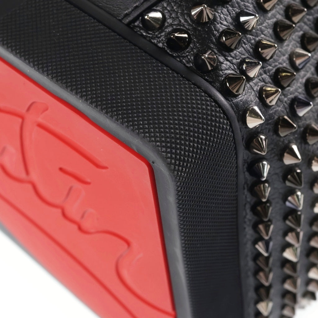 CHRISTIAN LOUBOUTIN(クリスチャンルブタン) エクスプローラーファンク スタッズバックパック リュックサック ブラック×レッド レザー シルバー金具 レディース